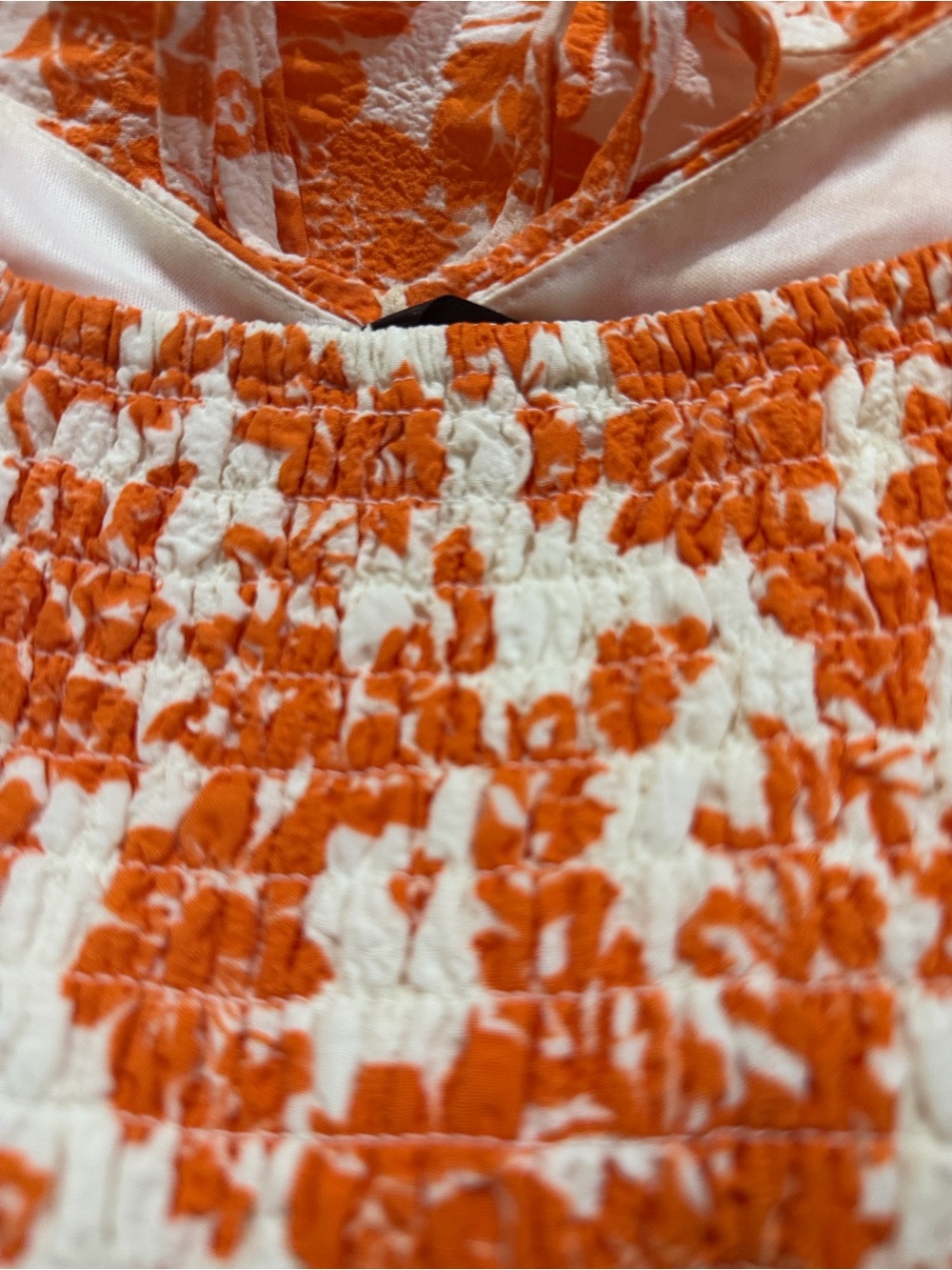 Crystal Doll Orange White Floral Smocked Tiered Ruffle Mini Dress XS - Picture 10 of 11